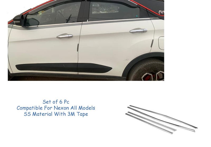 Automaze Cn-League Car Exterior Lower Window Garnish Trim Chrome in Stainless Steel, for Nexon All Models(Set of 6 Pc) - Image 2