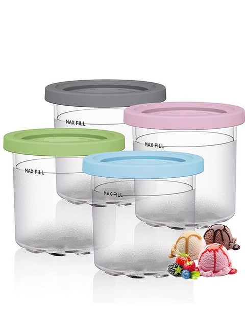 4-Piece Ice Cream Pint Containers for Ninja Creami Pints and Lids 16oz Creamy Storage Containers Compatible with NC301 NC300 NC299AMZ Series Ice Cream Maker, BPA-Free, Dishwasher Safe