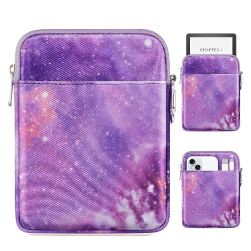 MoKo Padded Ereader Sleeve Case for 6-7 inch Ereader Tablet Bag Protective Cover Pouch with a Carabiner, Compatible with 7" Colorsoft Signature Edition 2024, Purple Starry Sky - Image 1