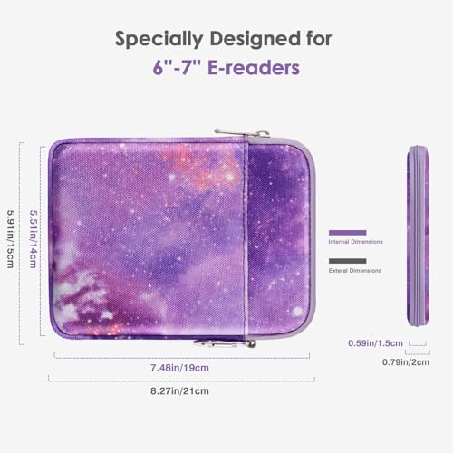 MoKo Padded Ereader Sleeve Case for 6-7 inch Ereader Tablet Bag Protective Cover Pouch with a Carabiner, Compatible with 7" Colorsoft Signature Edition 2024, Purple Starry Sky - Image 2