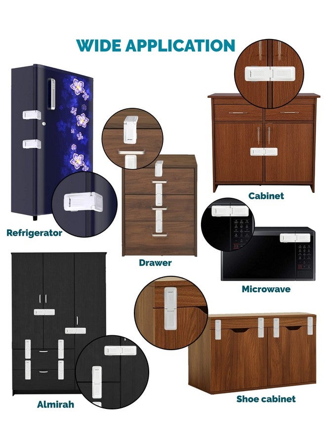 KidDough Baby Proofing Premium Child Safety Lock | For Refrigerator, Cabinets, Drawers, Fridge, Cupboard, Wardrobe, Door | Baby Safety (Pack Of 4,White) - Image 2