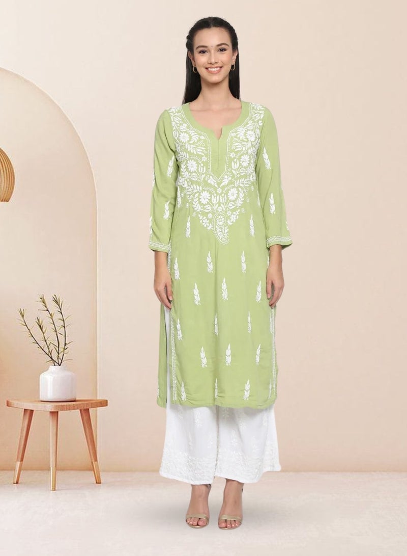 Alaya Women Hand Embroidered Chikankari Rayon Kurta-AL3451 - Image 1