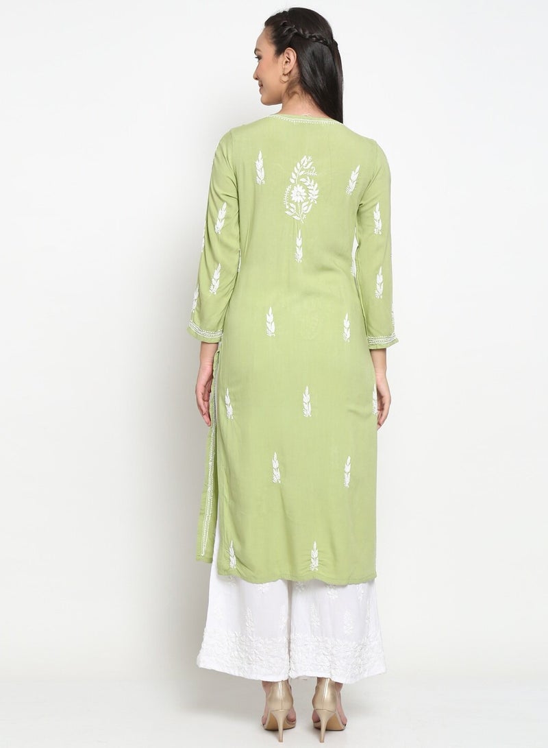 Alaya Women Hand Embroidered Chikankari Rayon Kurta-AL3451 - Image 2