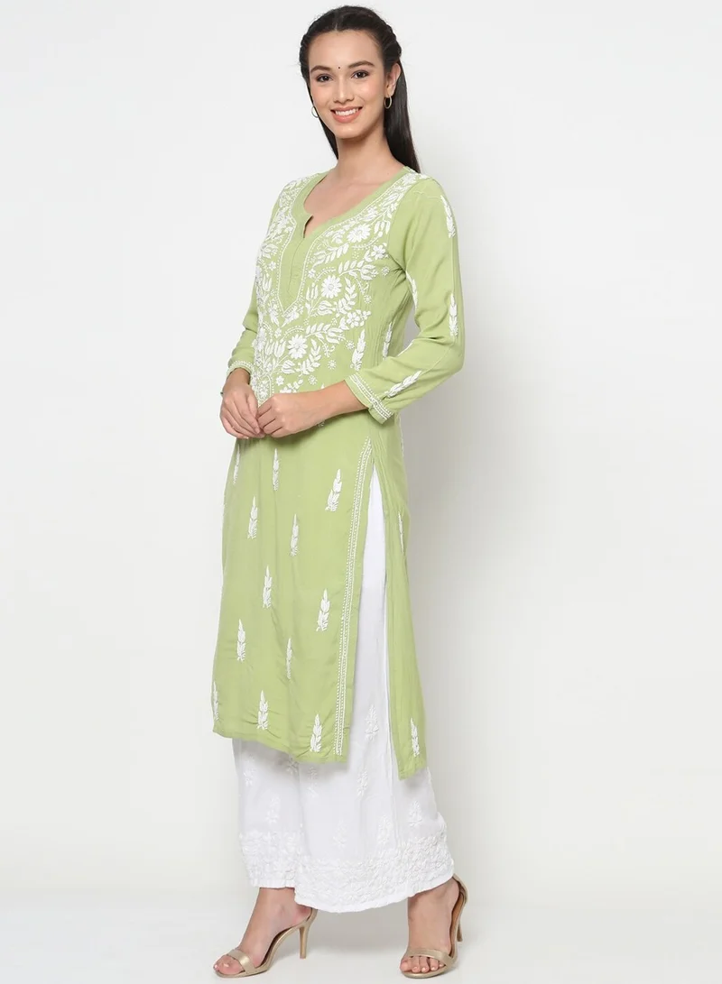 Alaya Women Hand Embroidered Chikankari Rayon Kurta-AL3451