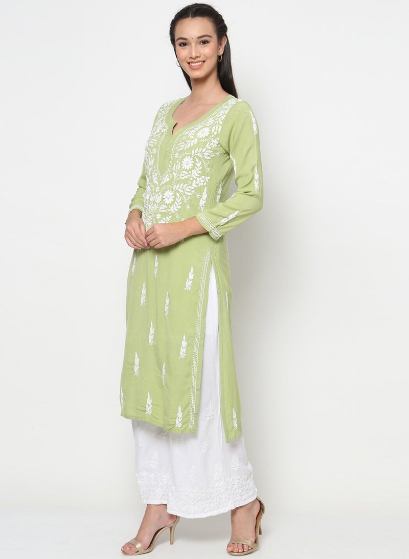 Alaya Women Hand Embroidered Chikankari Rayon Kurta-AL3451 - Image 4