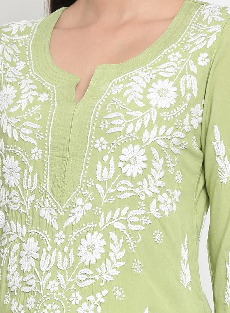 Alaya Women Hand Embroidered Chikankari Rayon Kurta-AL3451 - Image 5