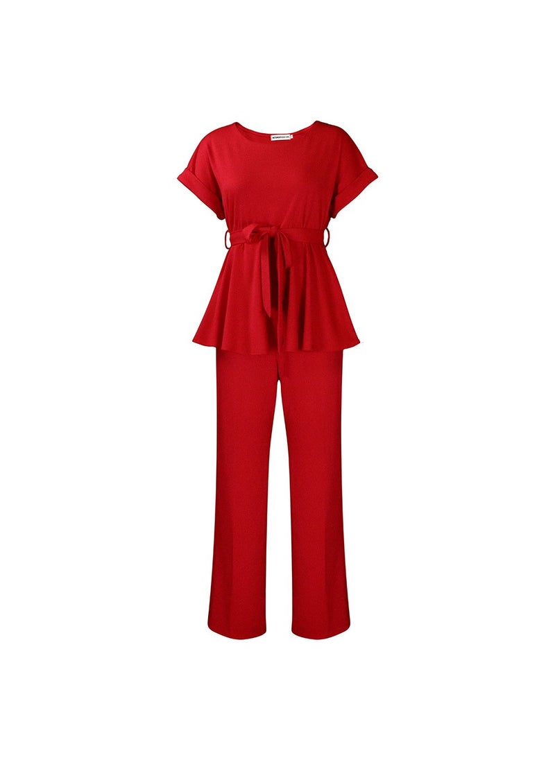 Arabest D3206 European and American Women's 2023 Summer Solid Color Strap Top High Waist Wide Leg Pants Fashion Casual Foreign Trade Suit - Image 2