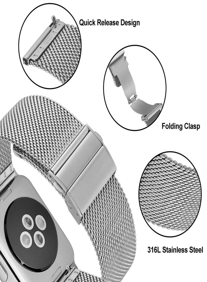 ANNEFIT Mesh Metal Watch Band, 316L Stainless Steel Watch Strap, Quick Release Replacement Bracelet 18mm (Silver) - Image 3