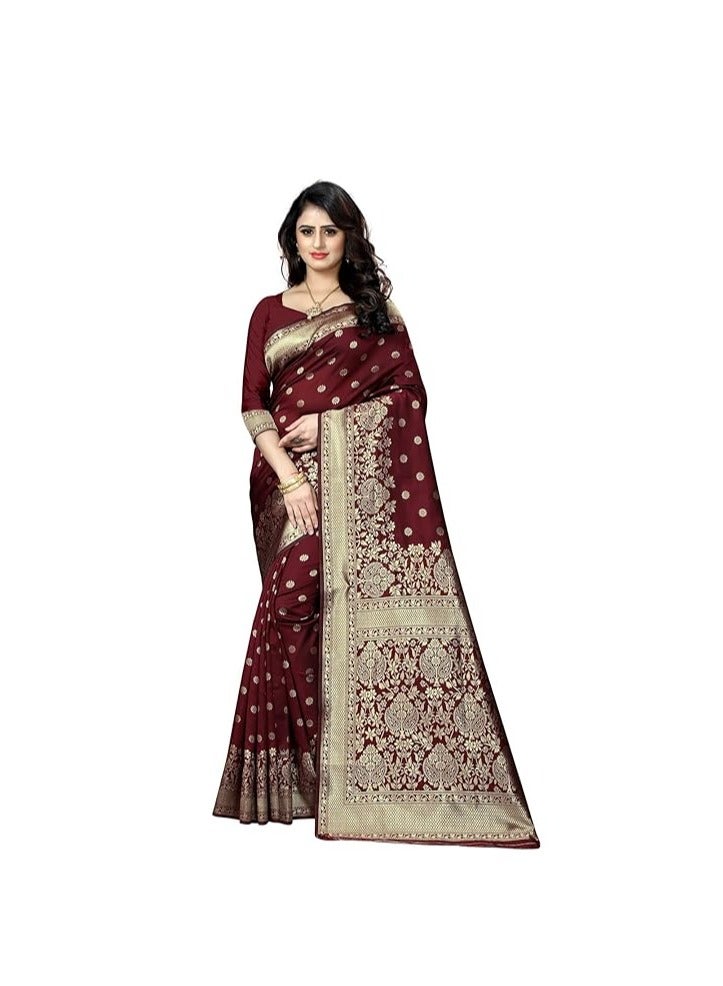 Accessorize Kingdom Women's Pure Kanjivaram Soft Silk Saree Banarasi Type with Blouse Piece - Image 1