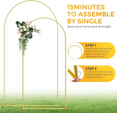 DOYXC Metal Arch Backdrop Stand, 7.2FT+6FT Wedding Arch Frame, Balloon Arch Backdrop Stand Set of 2, Gold Wedding Arch Backdrop Stand for Wedding Birthday Party Baby Shower Graduation Ceremony Decor - Image 3