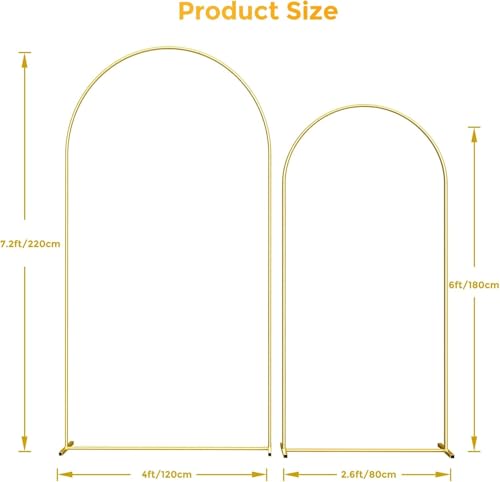 DOYXC Metal Arch Backdrop Stand, 7.2FT+6FT Wedding Arch Frame, Balloon Arch Backdrop Stand Set of 2, Gold Wedding Arch Backdrop Stand for Wedding Birthday Party Baby Shower Graduation Ceremony Decor - Image 5