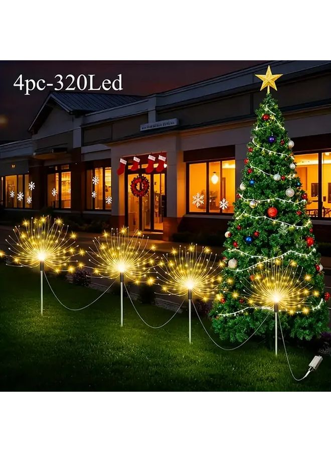 320 مصباح LED 4 قطع أضواء الألعاب النارية الشمسية أبيض دافئ 8 أوضاع استشعار ذكي للحديقة الخارجية - Image 1