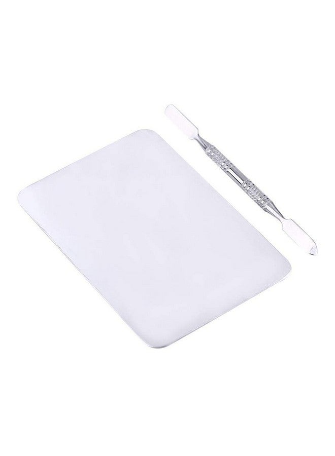 Rotekt Small Stainless Steel Makeup Palette Rectangle Shape Foundation Mixing Plate Tools With Spatula - Image 3