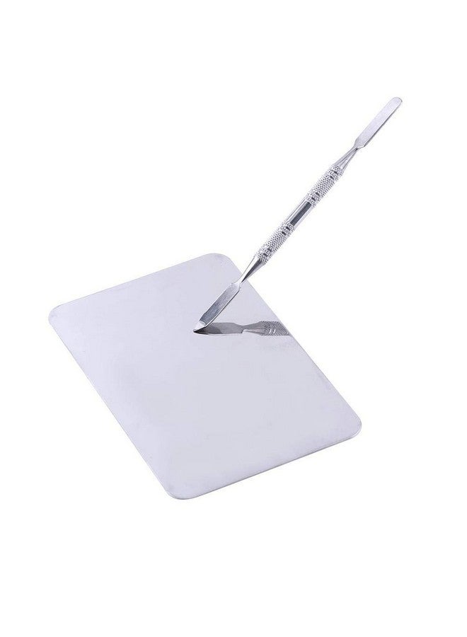 Rotekt Small Stainless Steel Makeup Palette Rectangle Shape Foundation Mixing Plate Tools With Spatula - Image 4