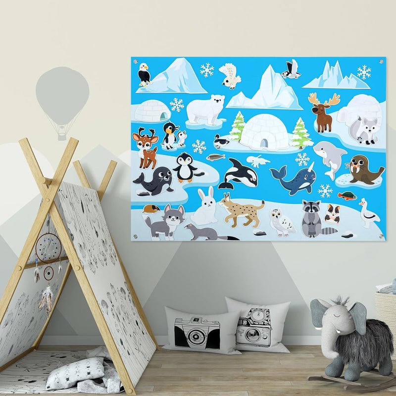 Hahafelt Polar Animals Felt Board Story Set Hanging Wall Flannel Board Arctic Antarctica Ocean Animal Bear Penguin Whale Felt Story Board Pieces for Early Learning Play Interactive Teaching - Image 3