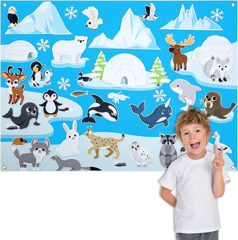 Hahafelt Polar Animals Felt Board Story Set Hanging Wall Flannel Board Arctic Antarctica Ocean Animal Bear Penguin Whale Felt Story Board Pieces for Early Learning Play Interactive Teaching - Image 1