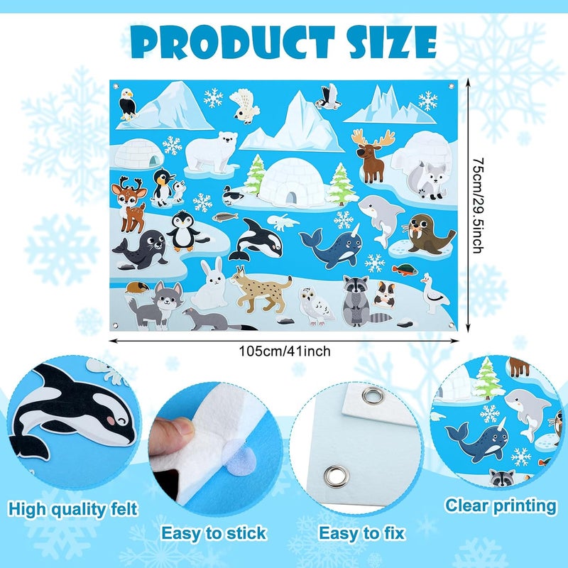 Hahafelt Polar Animals Felt Board Story Set Hanging Wall Flannel Board Arctic Antarctica Ocean Animal Bear Penguin Whale Felt Story Board Pieces for Early Learning Play Interactive Teaching - Image 2