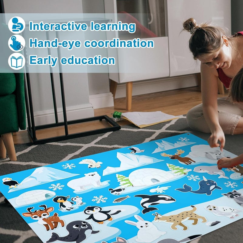 Hahafelt Polar Animals Felt Board Story Set Hanging Wall Flannel Board Arctic Antarctica Ocean Animal Bear Penguin Whale Felt Story Board Pieces for Early Learning Play Interactive Teaching - Image 4
