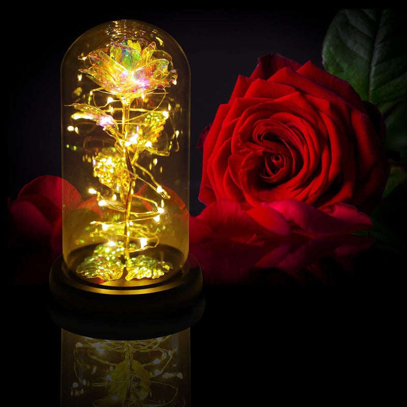 Childom Birthday Gifts For Women Rose Flower Gifts for Mom Womens Gifts for Christmas Colorful Rainbow Flower Rose Light Up Rose in A Glass Dome Xmas Gifts For Her Anniversary Valentines Wedding Gifts - Image 3