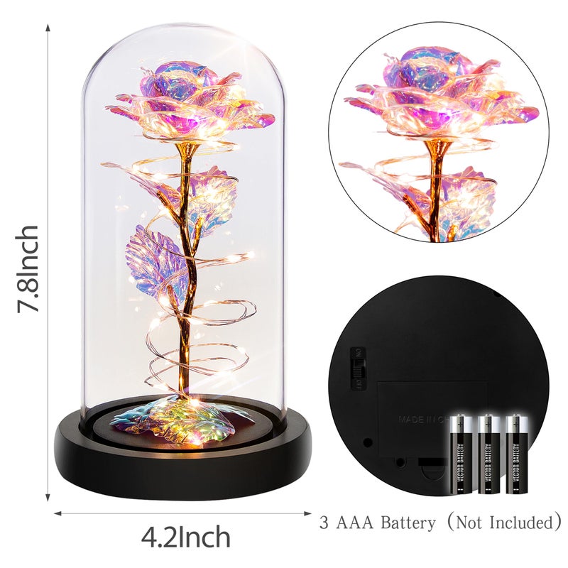 Childom Birthday Gifts For Women Rose Flower Gifts for Mom Womens Gifts for Christmas Colorful Rainbow Flower Rose Light Up Rose in A Glass Dome Xmas Gifts For Her Anniversary Valentines Wedding Gifts - Image 4