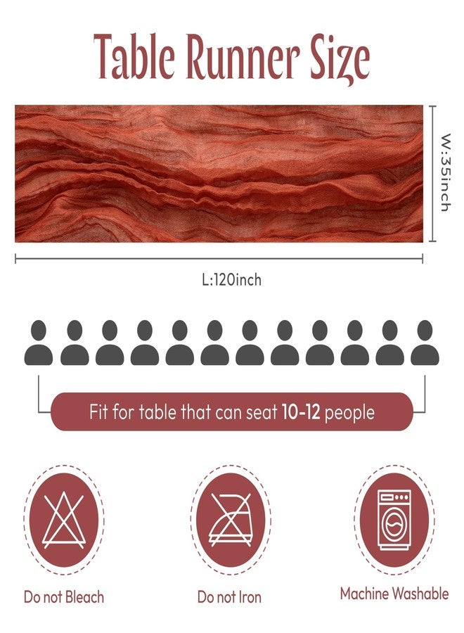 Sioloc Terracotta Table Cloth Cheesecloth Table Runner 10ft Rustic for Tea Wedding Party Baby Bridal Centerpiece Fall Decor for Home Halloween Thanksgiving - Image 3