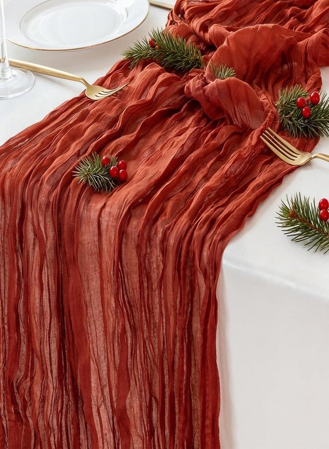 Sioloc Terracotta Table Cloth Cheesecloth Table Runner 10ft Rustic for Tea Wedding Party Baby Bridal Centerpiece Fall Decor for Home Halloween Thanksgiving - Image 1