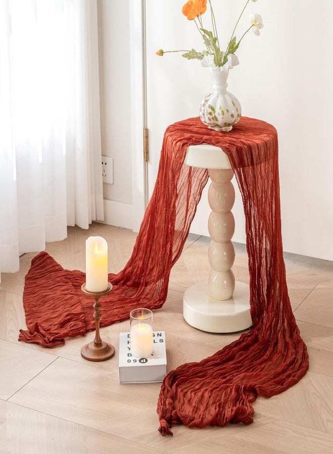 Sioloc Terracotta Table Cloth Cheesecloth Table Runner 10ft Rustic for Tea Wedding Party Baby Bridal Centerpiece Fall Decor for Home Halloween Thanksgiving - Image 5
