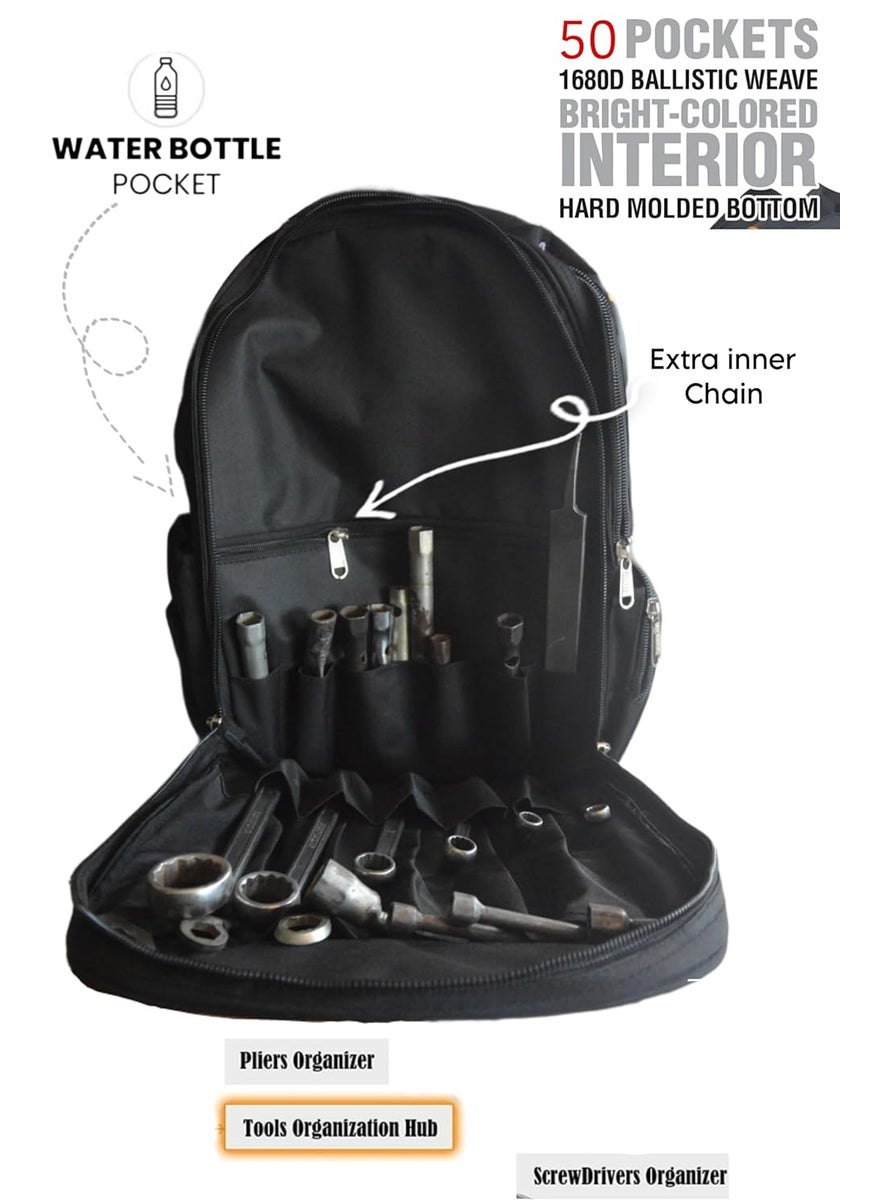 HENNY BAGS HENNY BAGS Tool Bag Backpack 50 Pockets Premium Heavy Duty Urban CORD Professional Electrician Technician Industrial Multipurpose Storage BACKPACK  - Image 5