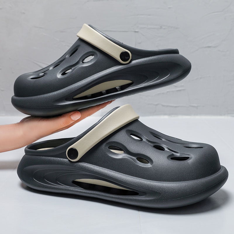 Breathable Clogs Thick Sole Mens Sandals Summer Non-Slip Outdoor Slippers Dark gray 