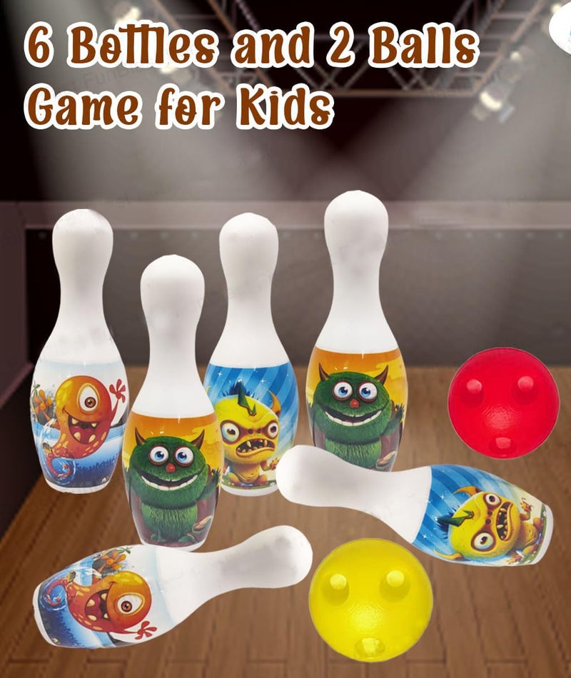 PSEUDO ® Bowling Toy Set with 6 Pins and 2 Ball Indoor Outdoor Sports Game for Kids-Delux Bowling (Moster PrinBowling) - Image 4
