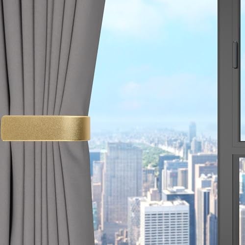 Groleca 2 Pack Modern Curtain Holdbacks Curtain Tiebacks Wall Mount Solid Aluminum U Shaped Curtain Wall Hooks Curtain Pull Backs Curtain Holders Curtain Tie Backs for Curtain (2, Gold) - Image 3