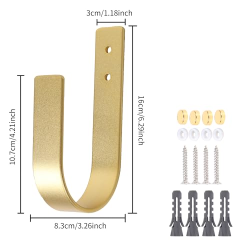 Groleca 2 Pack Modern Curtain Holdbacks Curtain Tiebacks Wall Mount Solid Aluminum U Shaped Curtain Wall Hooks Curtain Pull Backs Curtain Holders Curtain Tie Backs for Curtain (2, Gold) - Image 4
