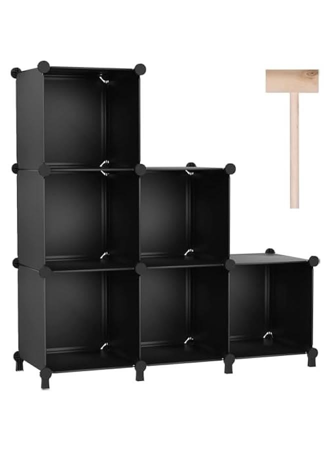 HOOKOR Cube Storage Organizer 6-Cube Closet Storage Shelves with Wooden Mallet DIY Closet Cabinet Bookshelf Plastic Square Organizer Shelving for Home, Office, Bedroom (Black) - Image 1