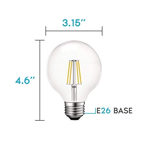 LUXRITE Vintage G25 LED Globe Light Bulbs 60W Equivalent, 550 Lumens, 5000K Bright White, Dimmable Round Edison Bulb 5W, Clear Glass, LED Filament Bulb, E26 Standard Base (4 Pack) - Image 3