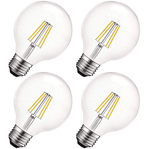 LUXRITE Vintage G25 LED Globe Light Bulbs 60W Equivalent, 550 Lumens, 5000K Bright White, Dimmable Round Edison Bulb 5W, Clear Glass, LED Filament Bulb, E26 Standard Base (4 Pack) - Image 1