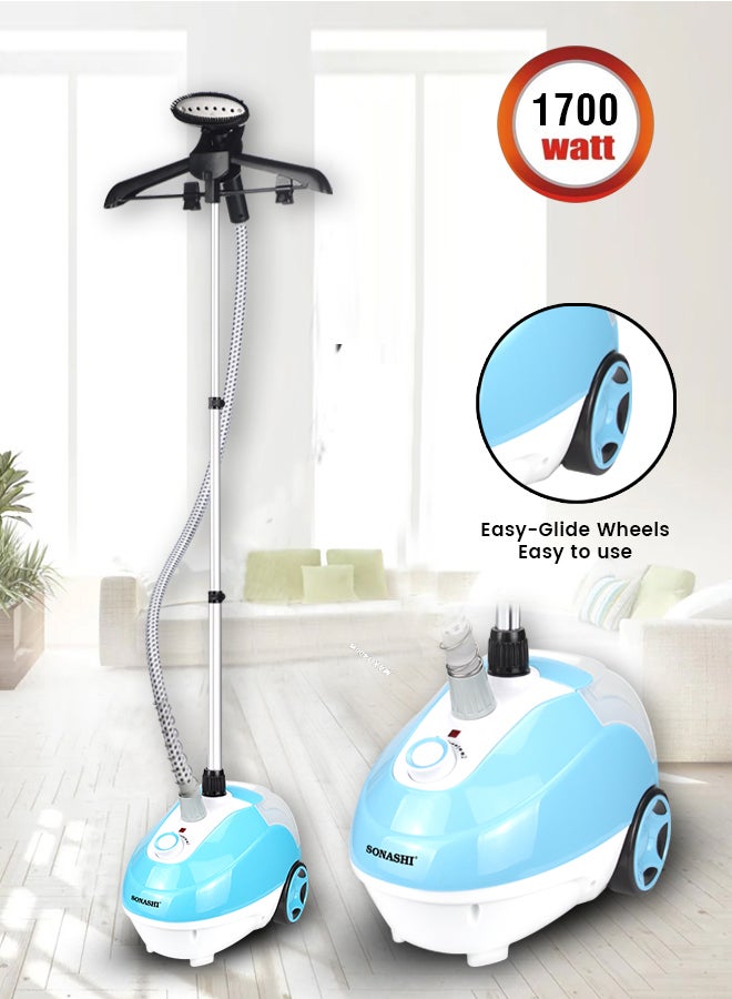 SONASHI Garment Steamer - Suitable for All Fabrics | Automatic Re-Start and Double Safety System | Big Water Tank 1.3L with Overheat Protection | Continuous Working 40 MINs 1.3 L 1700 W SGS-321 Blue - Image 1