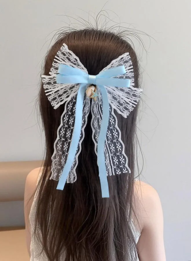 تايك تو Girls Blue Seashell and Star Charm Bow Hair Clip