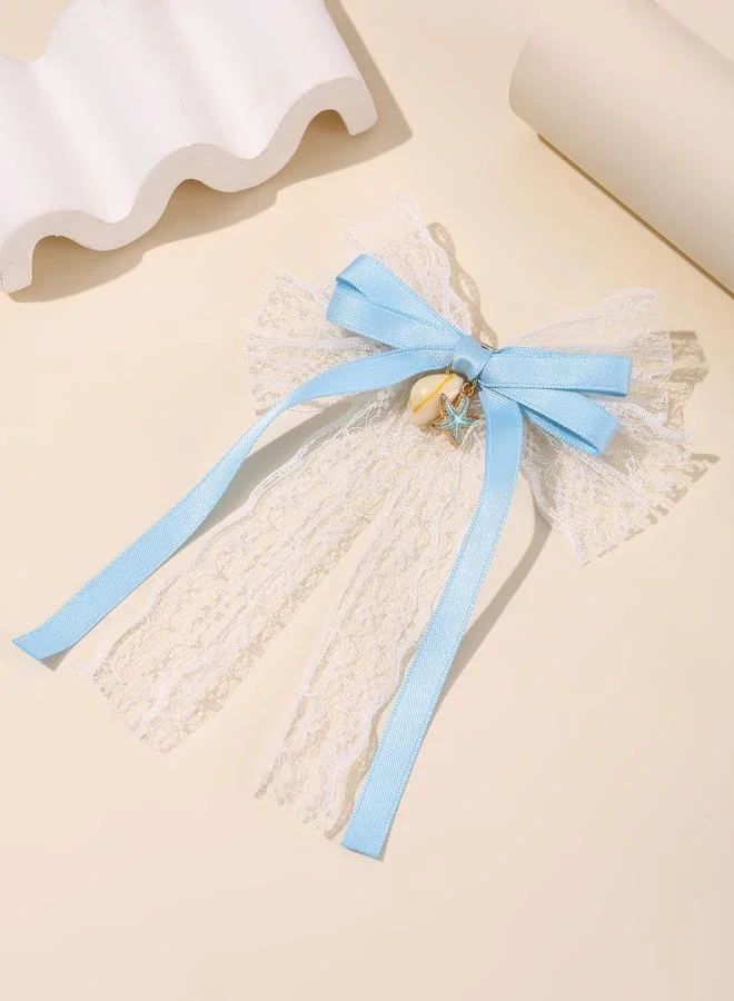 تايك تو Girls Blue Seashell and Star Charm Bow Hair Clip