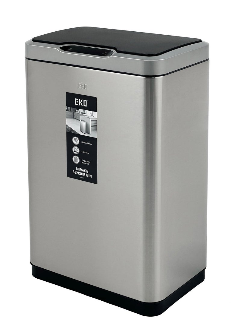 EKO Mirage Sensor Bin | Automatic Motion Sensor Lid | Dual-Chamber Waste Sorting | Soft-Close & Fingerprint-Resistant Stainless Steel | Touchless Smart Kitchen Recycling Bin | 40L | Silver & Black - Image 1