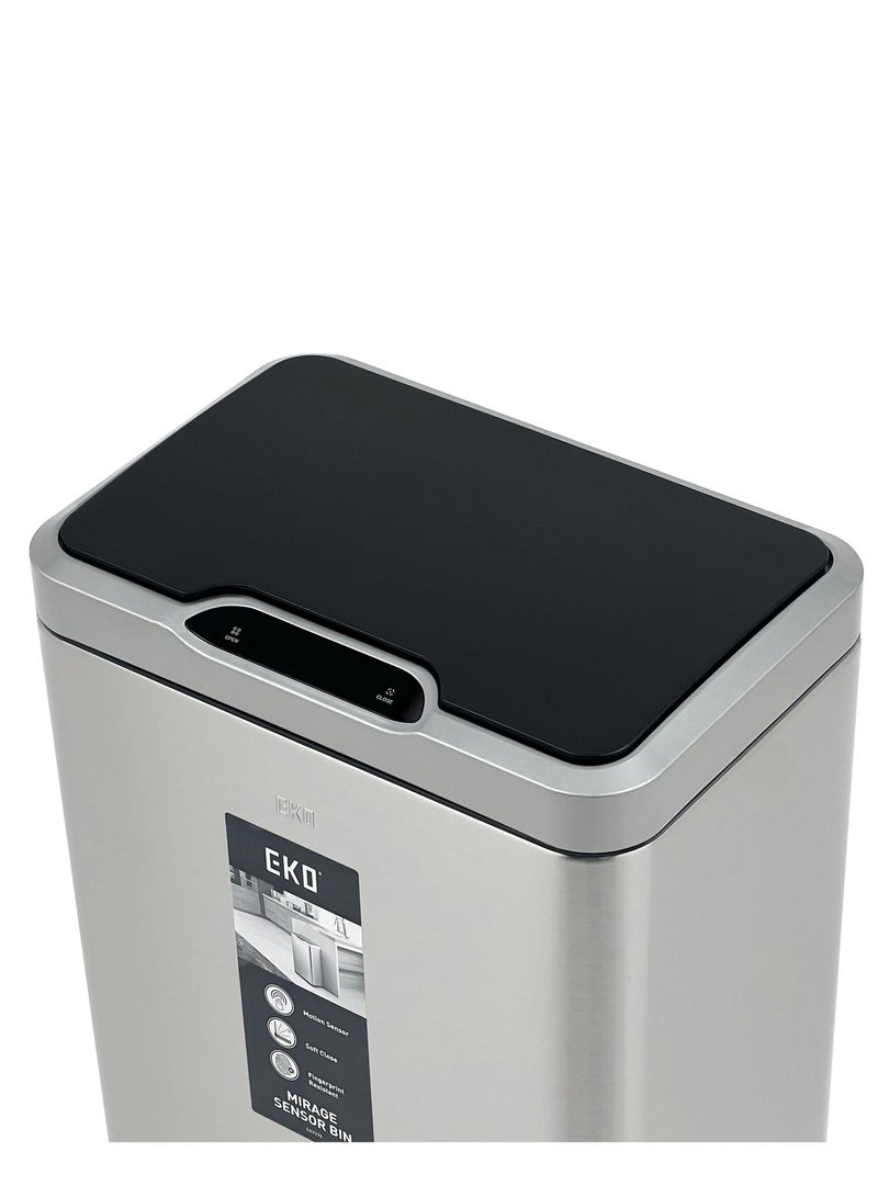 EKO Mirage Sensor Bin | Automatic Motion Sensor Lid | Dual-Chamber Waste Sorting | Soft-Close & Fingerprint-Resistant Stainless Steel | Touchless Smart Kitchen Recycling Bin | 40L | Silver & Black - Image 3