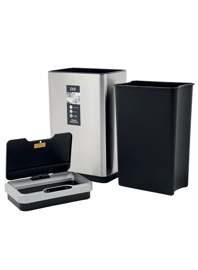 EKO Mirage Sensor Bin | Automatic Motion Sensor Lid | Dual-Chamber Waste Sorting | Soft-Close & Fingerprint-Resistant Stainless Steel | Touchless Smart Kitchen Recycling Bin | 40L | Silver & Black - Image 2