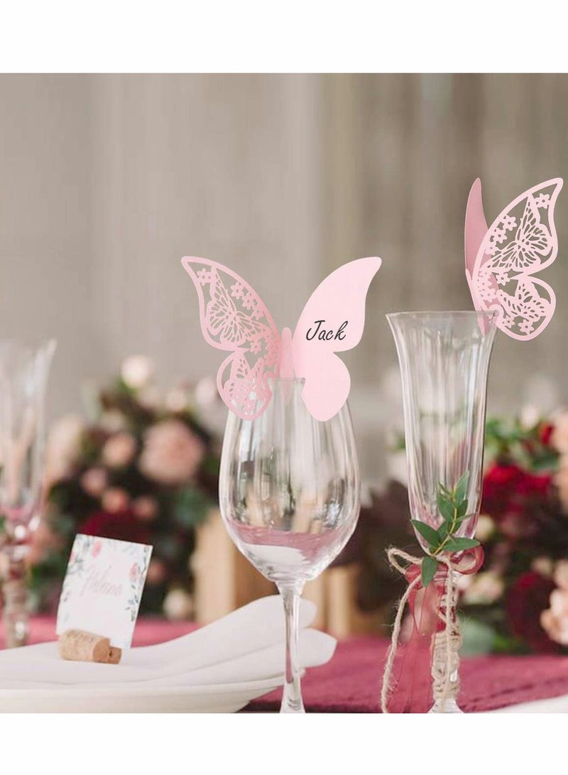 Y&D Butterfly Cup Cards, 100Pcs Wedding Name Place Cards Hollow Guest Number Card for Engagement Party Favour Table Decor Goblets Top Decoration, Pink and White - Image 2
