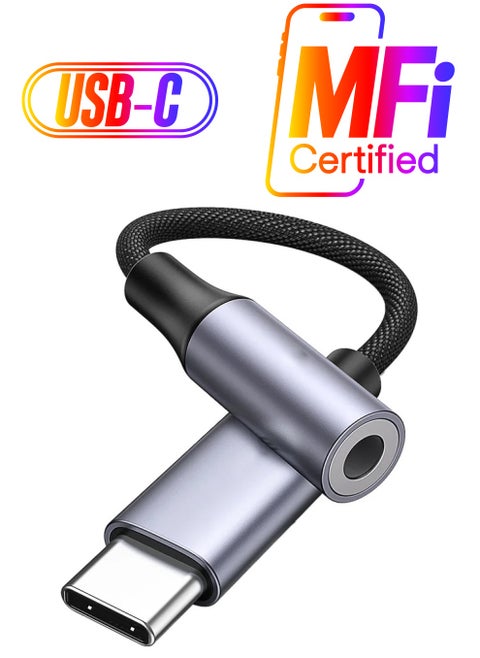 محول USB-C إلى 3.5 ملم، محول صوت DAC متوافق تمامًا مع USB C إلى Aux محول مقبس سماعة الرأس، كابل صوت مضفر متوافق مع iPad Pro 2020/2018 Samsung S21+