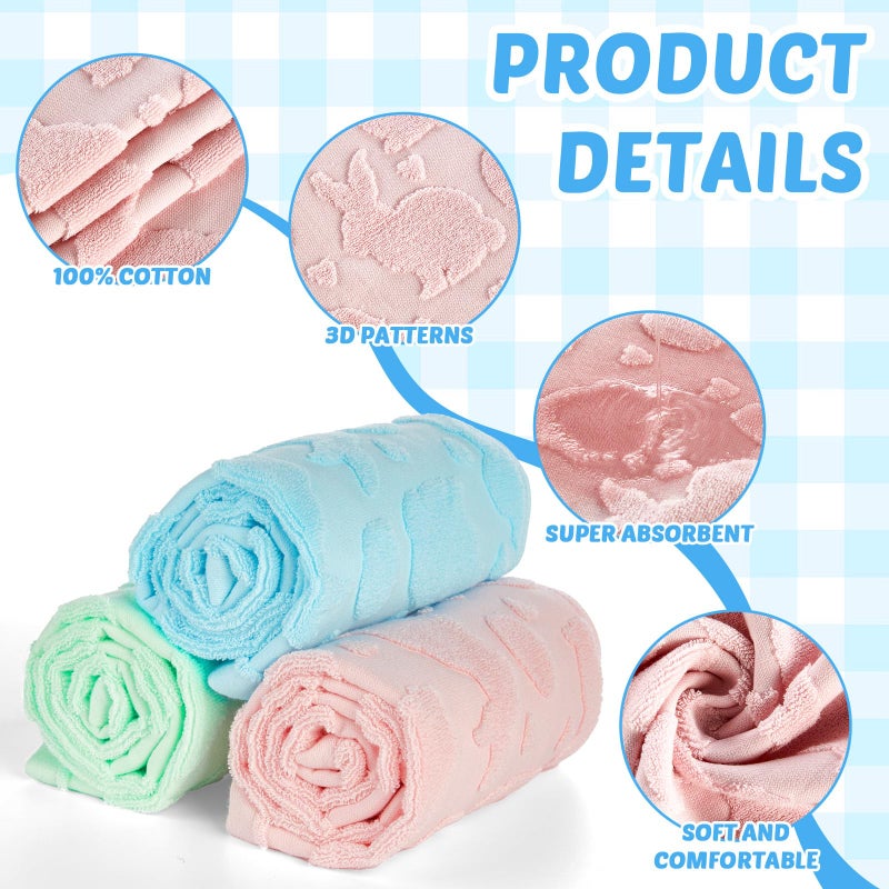 Bornerwhite 3 Pack Easter Hand Towels Rabbit Egg Jacquard Bathroom Decorative 100% Cotton Soft Absorbent Decorative Soft Hand Towel Set for Kitchen Drying Cleaning Cooking Holiday 13.7'' x 29.5'' - Image 3