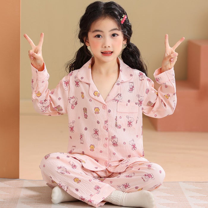 Childrens Pajamas Girls Long Sleeve Cloud Cotton Spring and Autumn Cardigan Childrens Girls Pajamas Home Clothes suit 8560# 