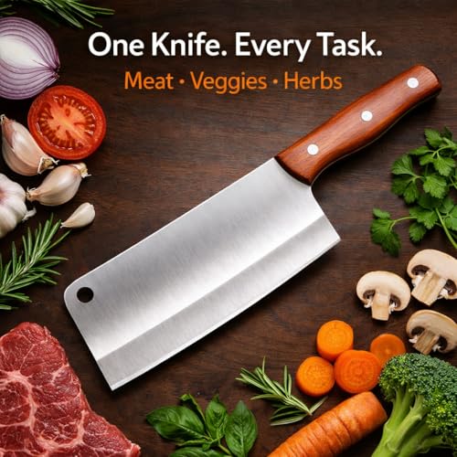 Machado High Carbon Stainless Steel Cleaver/Butcher Knife Rivet Fixed Full Tang Handle for Cutting Chopping Slicing Vegetables, Fish, Meat for Kitchen, Hotel, Restaurants - Image 4