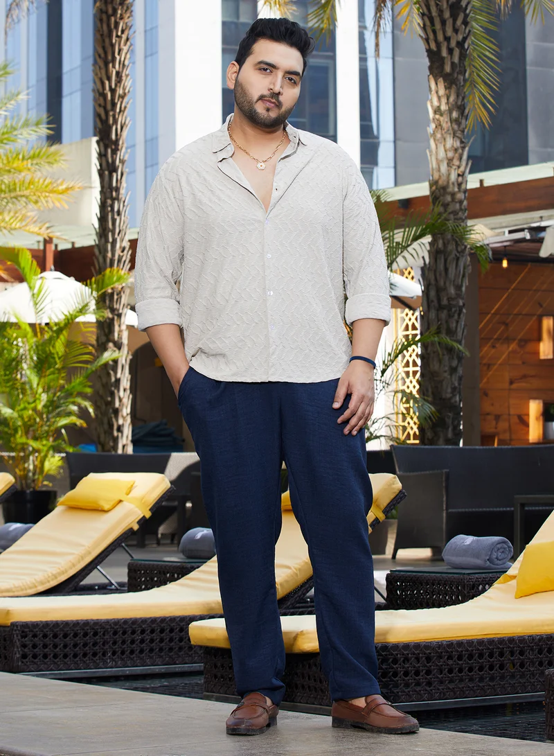 Instafab Plus Instafab Plus Men's Saltbox Beige Herringbone-Tactile Shirt For Casual Wear | Spread Collar | Long Cuffed Sleeves | Button Closure | Plus Size Shirt Crafted With Comfort Fit For Everyday Wear