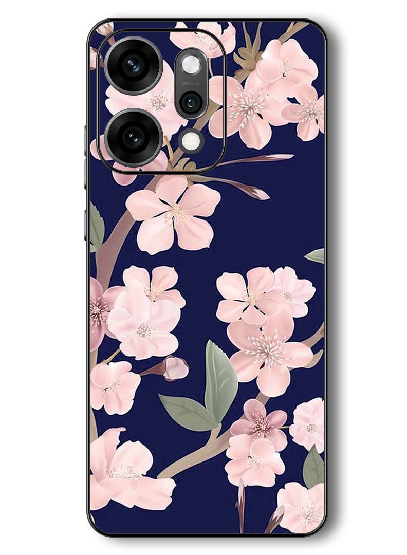 Theodor Case Compatible with Oppo Reno 14 Pro 6.83 Inch Protection Shockproof Bumper Cover Pink Flowers In Blue Background - Image 1