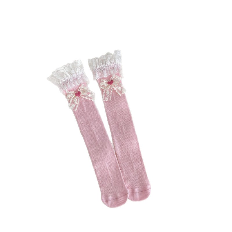 Summer Breathable Mid-Calf Socks for Girls with Lace Heart Butterfly, Lolita Style Children Socks - Image 5