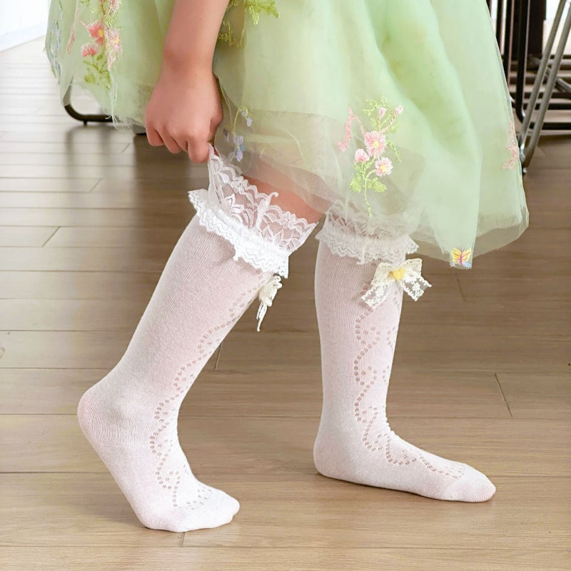 Summer Breathable Mid-Calf Socks for Girls with Lace Heart Butterfly, Lolita Style Children Socks - Image 3